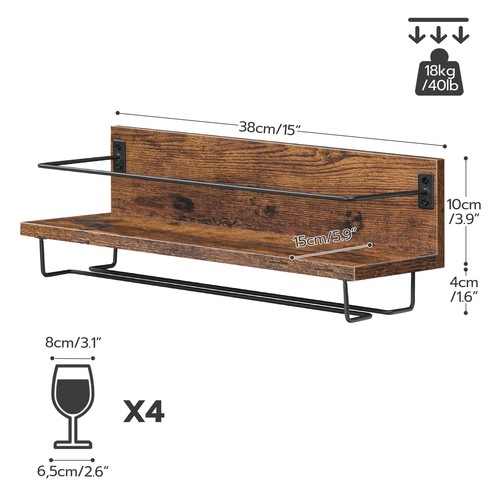 HOOBRO Wall Mounted Wine Rack Wine Glass Rack Set of 2 Wine Shelf Hanging - Picture 5 of 9