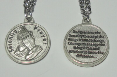 Praying Hands Medal with Serenity Prayer on 24'' Continuous Stainless Steel Chain