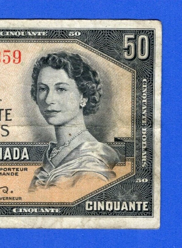 CANADA $50 1954 BC-34a / P-71a  QE II Circulated DEVIL'S FACE 👿   A/H 1202359 - Image 3 of 3