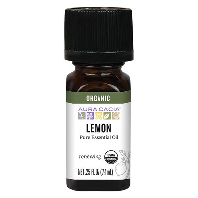 Aura Cacia Organic Lemon Essential Oil .25 oz aromatherapy renewing
