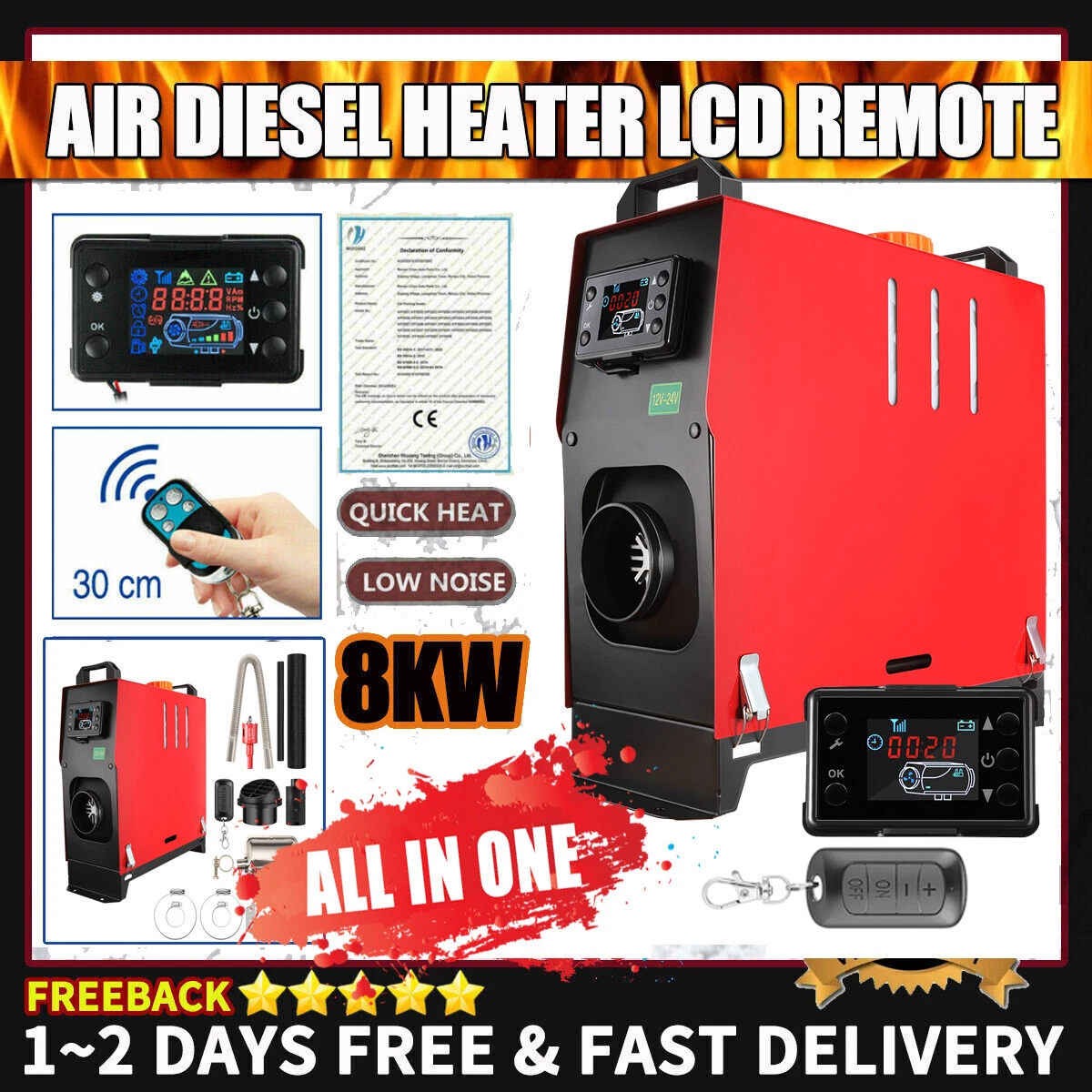 8KW Portable Diesel Air Heater 12V Thermostat Deisel Caravan Motorhome  Trailer | eBay