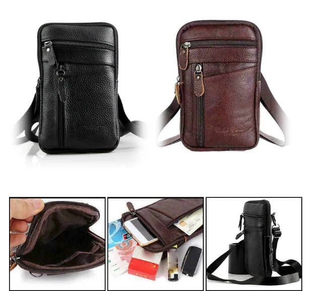 Cartera De Cintura Casual Para Hombre Bandolera De Cuero Bolso Pequeño Moda  2024