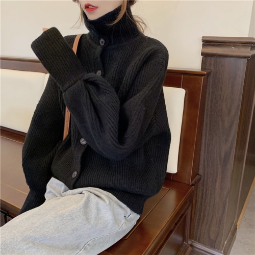 Women Sweater Knitted Coat Jacket Cardigan Jumper Puff Sleeve Casual Loose - Picture 15 of 16