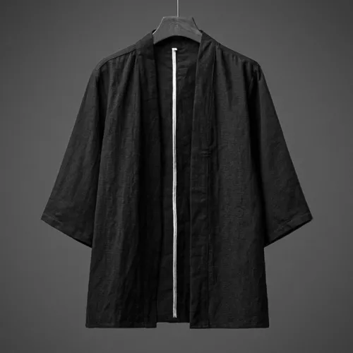 Men Cotton Linen Kimono Open Front Cardigan Jacket Loose Yukata Top Casual - Picture 12 of 14