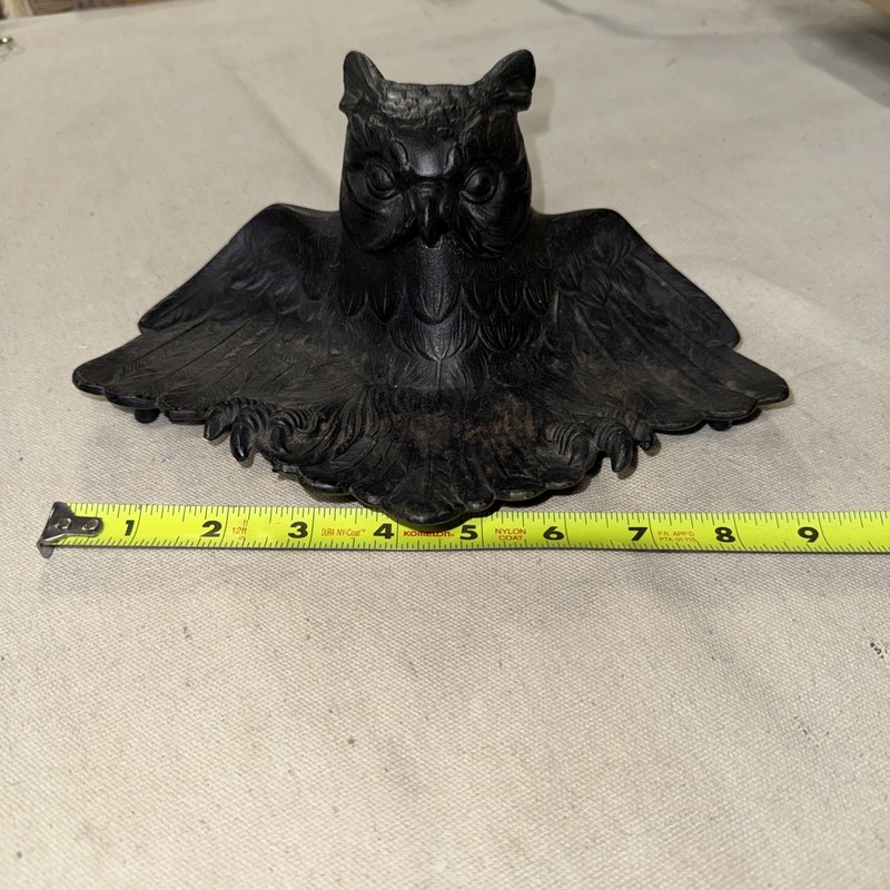 Vintage 1950s Cast Iron Art Owl Inkwell JM 146 MCM USA Complete