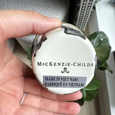 Mackenzie-Childs Black  White Check Plant Pot, Small Round Planter
