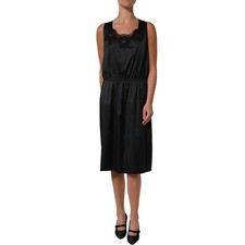 DOLCE & GABBANA Dress Black Polyester LaceTrim Sheath Midi IT48/US14/XXL 2330usd