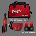 Milwaukee M12 3/8" Ratchet 2457-20 Kit 2x 2.0 Ah Battery + Charger + Bag