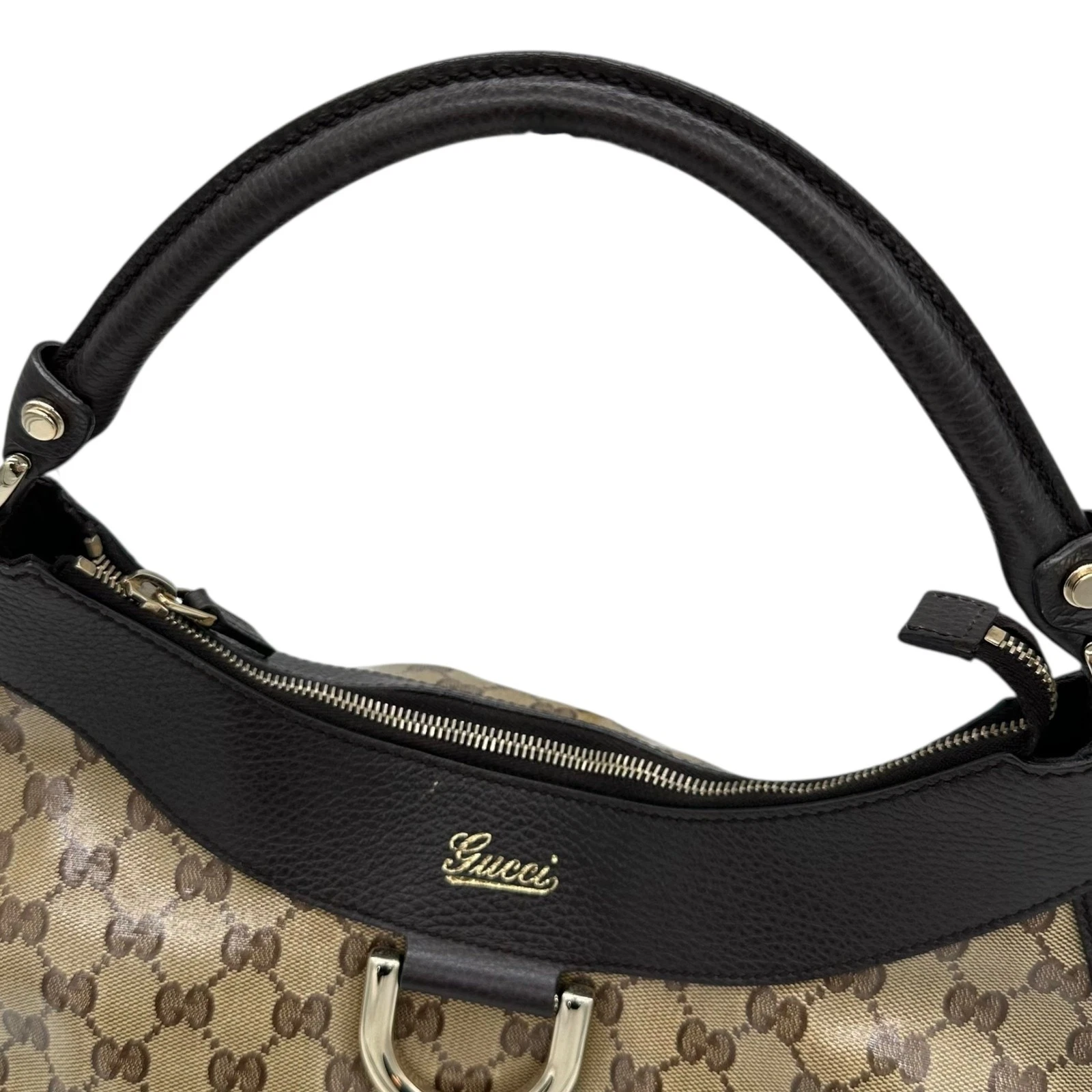 Borsa a tracolla Gucci Abby con monogramma in tela rivestita marrone
