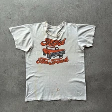 Rare 60s-70s Darby Vintage T-Shirt White L Made in USA Ford Classic Graphic Tee