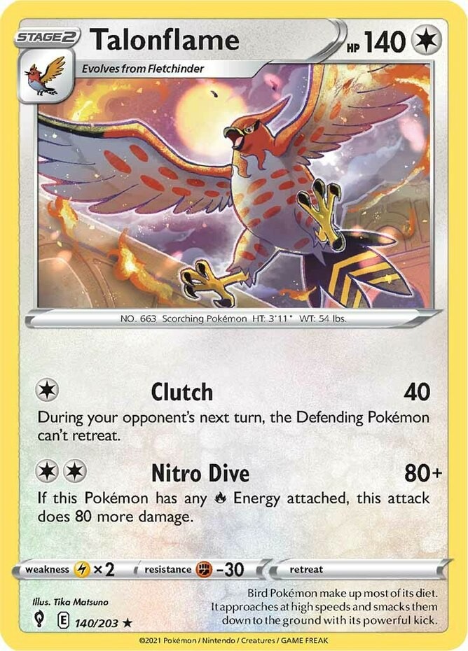 Talonflame - 140/203 - Rare (Lp) Evolving Skies - Colorless Pokémon