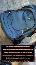 17.3 Inch Laptop Backpack - Built-in USB Charging Cord - Blue  Green