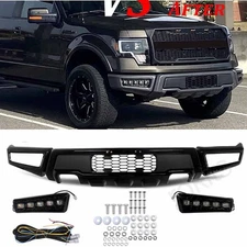 Front Bumper For 2009-2014 Ford F150 F-150 Steel Black Raptor Style W/LED Lights