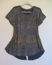 Lucky Brand T-Shirt Women's Plus Size 1X Blue Paisley Print Back Slit Stretch