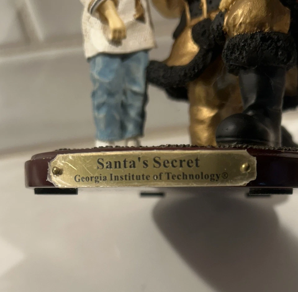 Georgia Tech Santa Collegiate Collectables Christmas 2001 Wood Base Stand Vtg - Image 3 of 4