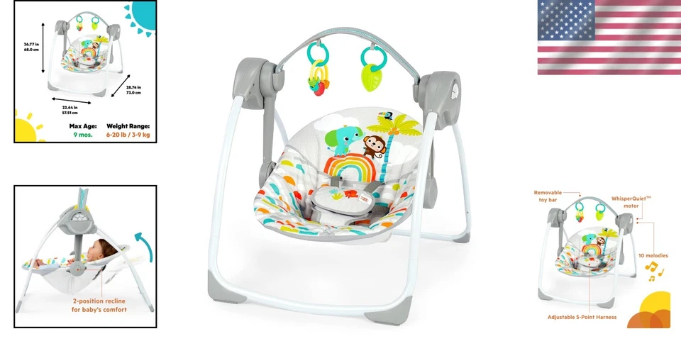 Columpio portátil para bebé Playful Paradise - automático con música y diseño compacto Foto 2 de 4