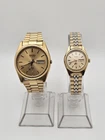 Vintage 1982 And 1986 Seiko SQ Goldtone Daydate His And Her Analog Quartz Watch