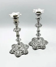 GEORGE II CAST SILVER CANDLESTICKS LONDON 1756 JOHN CAFE 1120g