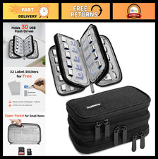 USB Flash Drive Case Organizer - Holds 30 USBs, Storage & Labeling, Black