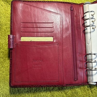 Filofax Ascot A5 Organizer Wine Red Croc Print Leather Vintage