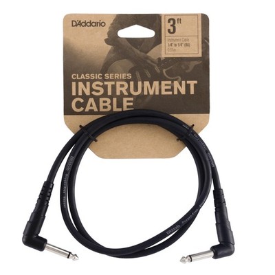 Guitar Patch Cable 1/4'' Right Angle 3ft Pedalboard Molded Ends 1 Pack