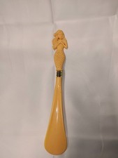 Yellow Mermaid Shoe Horn, Plastic, Gold Band, Mermaid Handle.