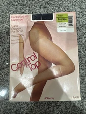 JCPenny Super Shaper Control Top Pantihose Average Navy Reinforced Toe Nude Heel