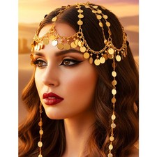 Sequin Head Chain Gold Headpiece Cap Festival Costume Headband for Women