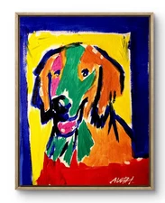 Original Art Retriever Dog 14x11 Unique Abstract Expressionism Wall Art Canvas
