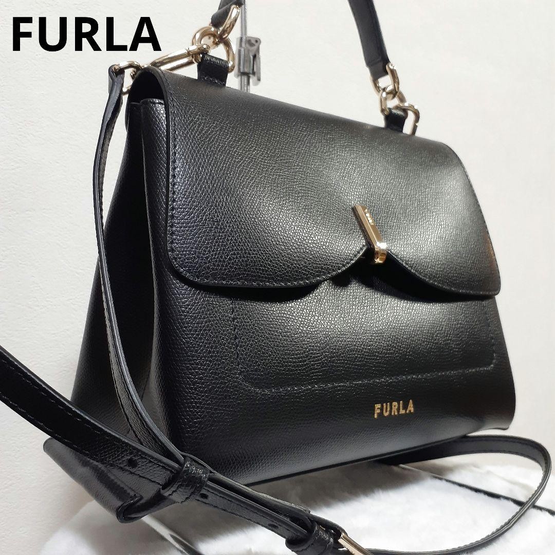 FURLA Top Handle Ribbon Handbag 2Way Black