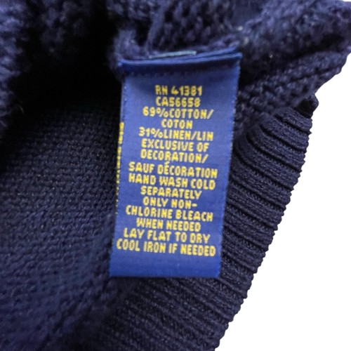 Polo Ralph Lauren Sweater Men's Size 2XB Navy Linen Polo Bear Flag Pullover RL - Picture 8 of 10