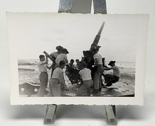 WW2 Era Photo Group U.S. GIs On And Around Artillery Gun