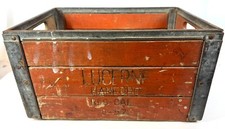 1957 Vintage LUCERNE Metal Frame Wood Dairy Milk 19" Red Crate