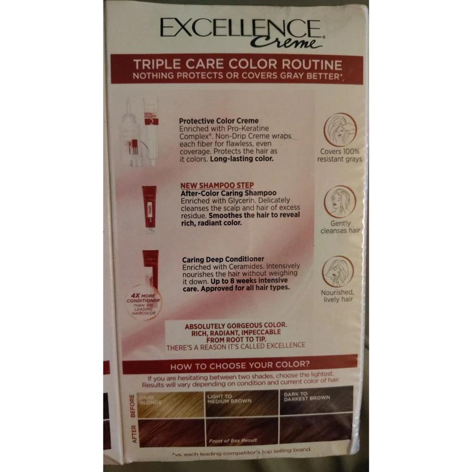 NUEVO EN CAJA Loreal Excellence Crema Color de Cabello 5RB Paquete de 2 Gris Cobertura Rojo Marrón Hágalo Usted Mismo  Foto 2 de 4