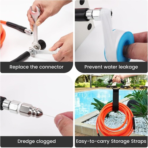 150FT Kit Getto Fognario per Idropulitrice, 5800 PSI Idropulitrice a Getto d'Acqua - Foto 6 di 6