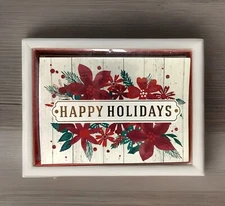 NEW "Happy Holidays" Poinsettia Floral PaperCraft 8ct Boxed Christmas Card Set