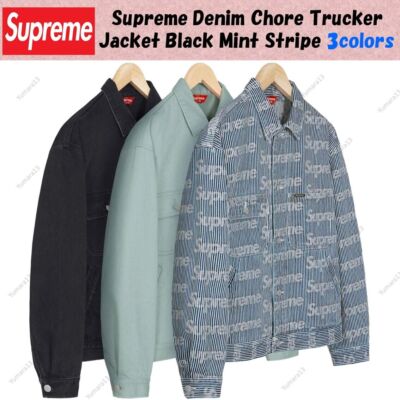 Supreme Denim Chore Trucker Jacket Black Mint Stripe 3colors SS24 