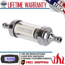 Universal Fuel Filter ​Clear View Inline 8mm 5/16" Inlet Outlet Chrome Plated
