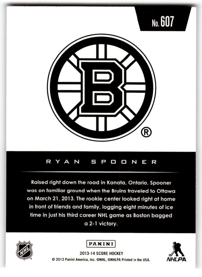 2013-14 Score Ryan Spooner Rookie #607 Boston Bruins - Image 2 of 2