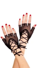 sexy MUSIC LEGS short LACE UP lacing WRIST length FISHNET fingerless GLOVES punk