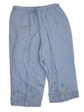 Vintage 90s Womens 1XL Linen Floral Pull On Cropped Capri Pants Flowy Lagenlook