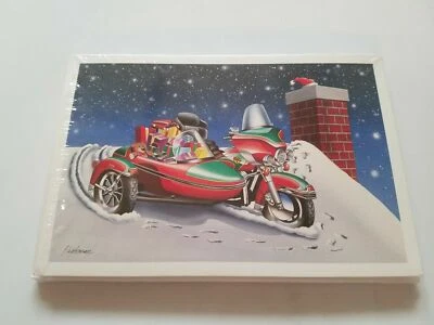 PAUL OXMAN HARLEY DAVIDSON CHRISTMAS CARDS #X324 HARLEY WITH SIDECAR DELIVERY PRESENTS (10)