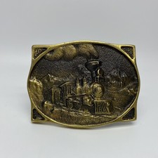 Vintage 1976 Locomotive Railroad American Train Belt Buckle Brass Heritage Mint