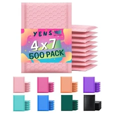 Yens® 500 #000 Poly Bubble Padded Envelopes Mailers 4 X 7 -Light Pink