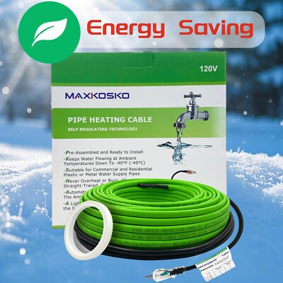 MAXKOSKO Water Pipe Heat Tape for Pipe Freeze Protection, Self-Regulating 120V