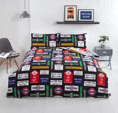 Transport for London Underground Signs Reversible Duvet Cover Bedding Set