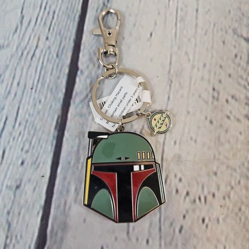 Disney Parks Boba Fett Keychain Helmet Stainless Swivel Lobster Clasp Split Ring