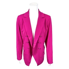 GRAVER Susan Graver Regular LK Fusion Double-Breasted Blazer Fuchsia X-Large Sz
