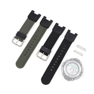 For Casio SGW-100 SGW100 Black/Green Watch Nylon Canvas Bracelet Strap Band