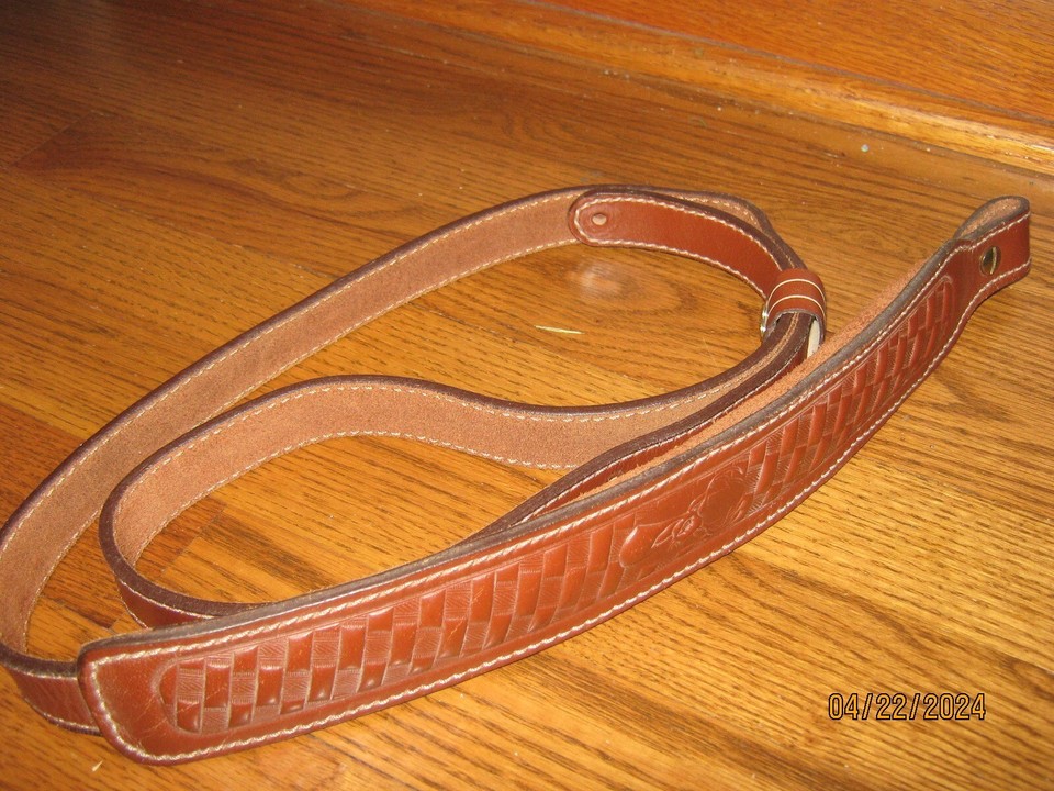 Saddle Mate Basket Weave Brown Leather Gun Rifle Sling with Basket